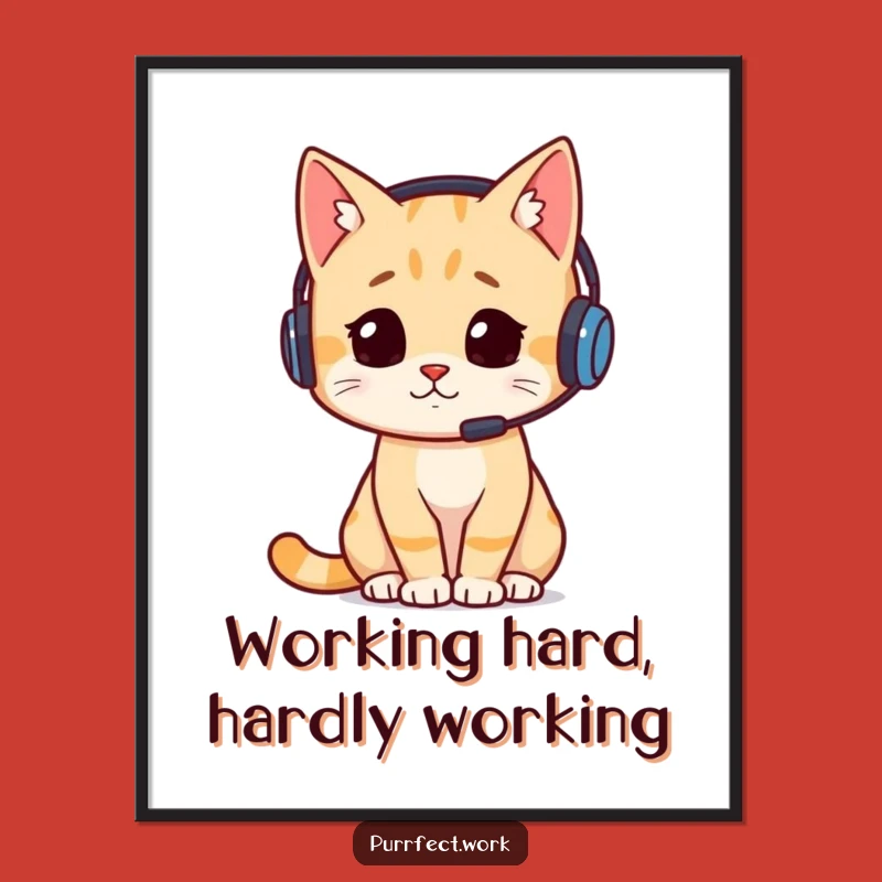 Funny Free Printable Cat Wall Art: Busy Headset Cat, Downloadable Home Decor Gift