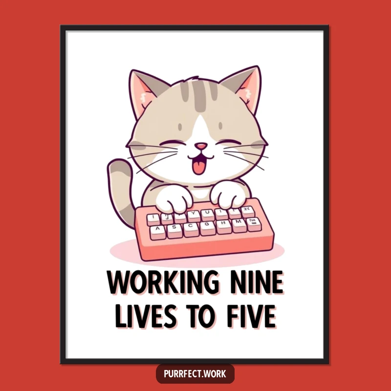 Free Printable Wall Art: Busy Cat Typing Art, Hilarious Downloadable Decor