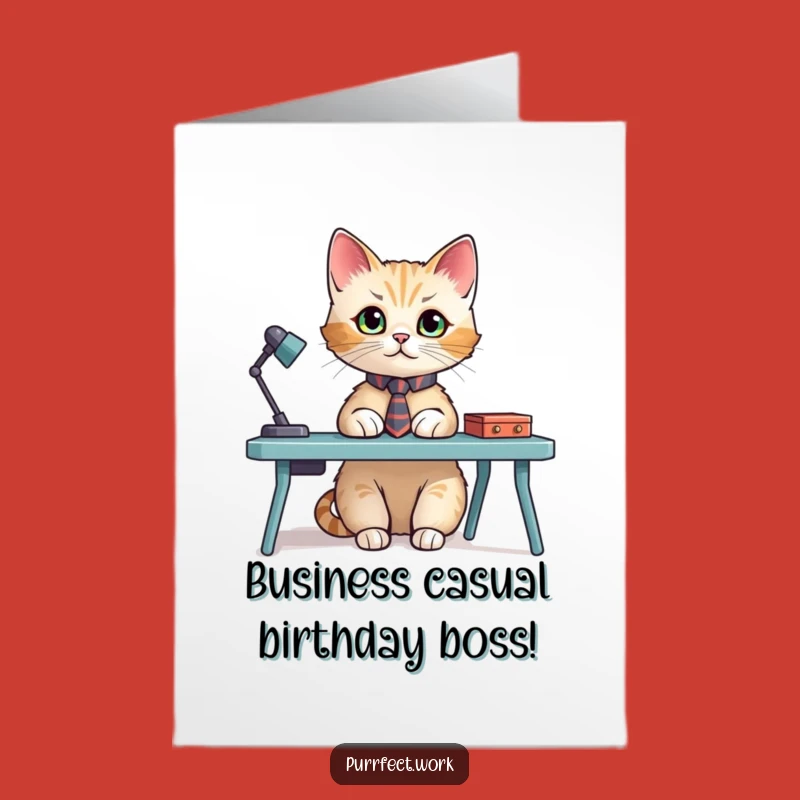 Free Printable Birthday Card: Dapper Cat at Desk - Funny Downloadable Gift for Boss!