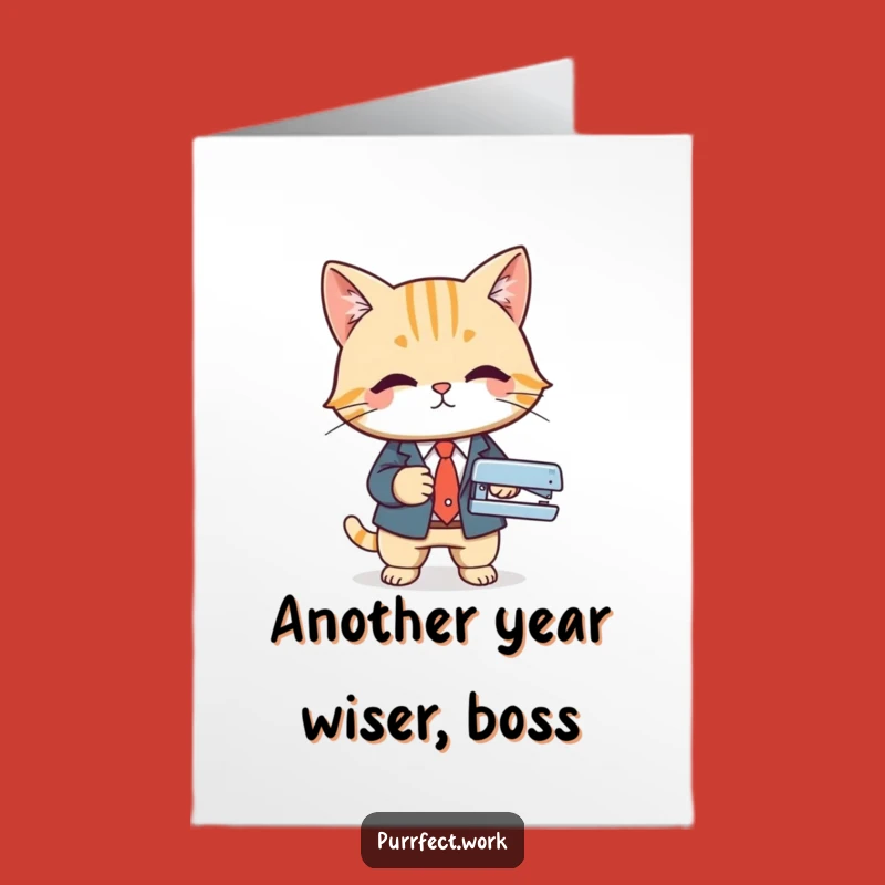 Free Printable Birthday Card: Boss Cat Suit - Humorous Downloadable Gift