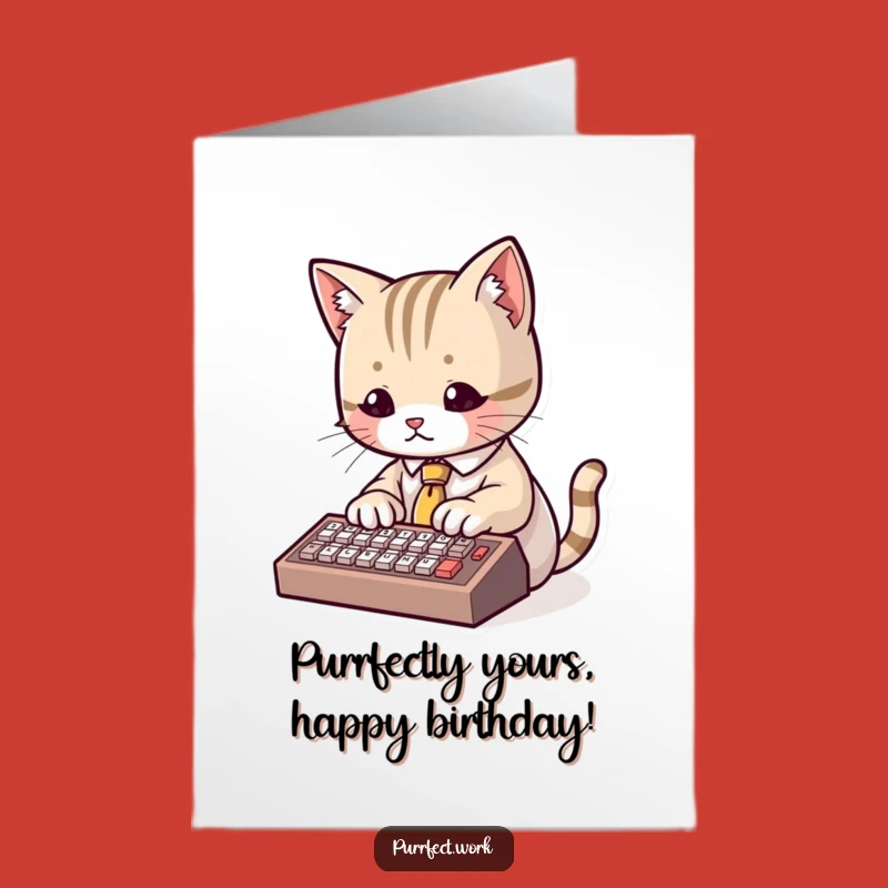 Free Printable Birthday Card: Dapper Cat Typist - Funny Download Gift