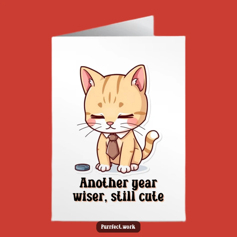 Free Printable Birthday Card: Dapper Cat Working Diligently Funny Gift