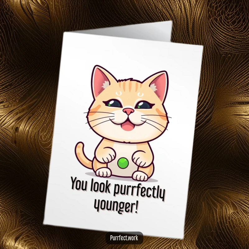 Funny Free Printable Birthday Card: A cat makes a hilarious, distorted face during a video call, ready to wish you happy birthday. A fun downloadable.