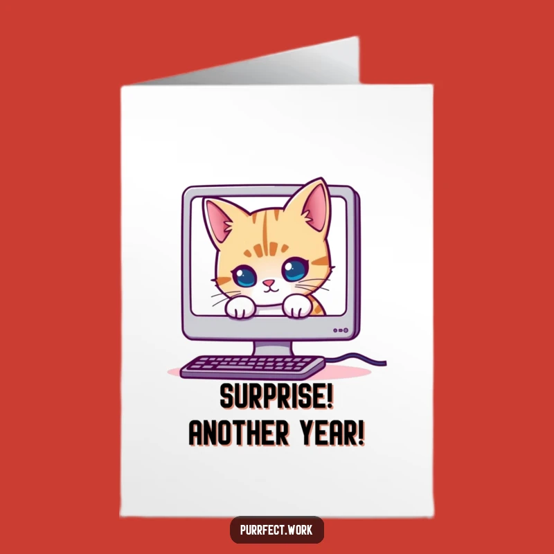 Free Printable Birthday Card: Mischievous Cat Computer Glitch Pun, Downloadable Greeting, Funny DIY Gift