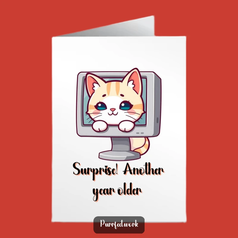 Free Printable Birthday Card: Mischievous Cat Hiding - Funny Surprise!