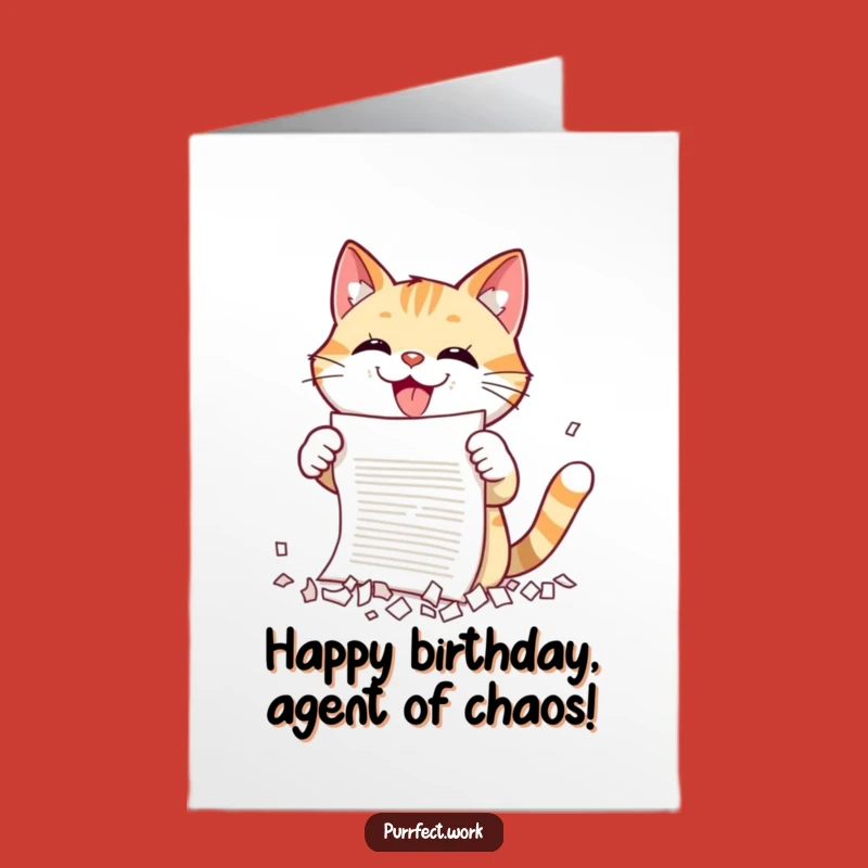Free Printable Birthday Card: Mischievous Cat Shredding for a Hilarious Downloadable Gift