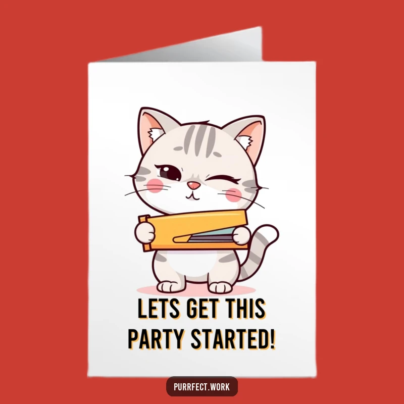 Free Printable Birthday Card: Winking Cat, Tiny Stapler Humor, Downloadable Gift