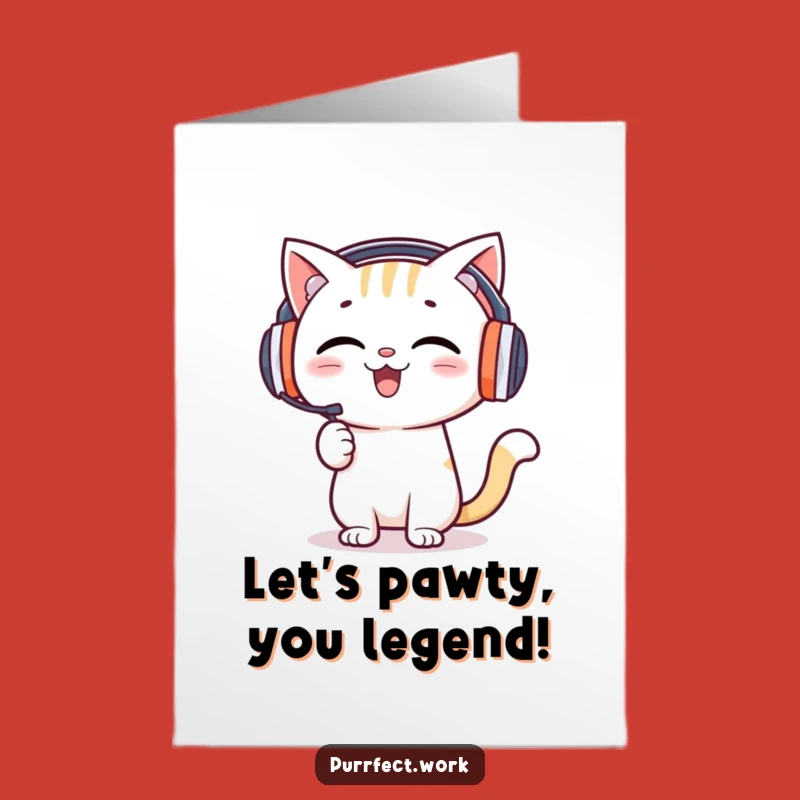 Free Printable Cat DJ Birthday Card - Funny Music Downloadable Gift