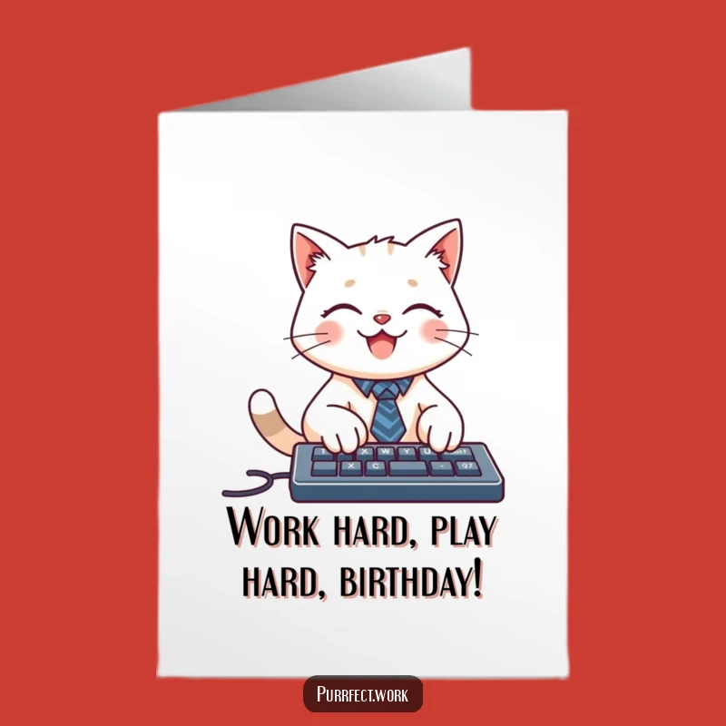 Free Printable Funny Birthday Card: Boss Cat Keyboard, Digital Downloadable Gift