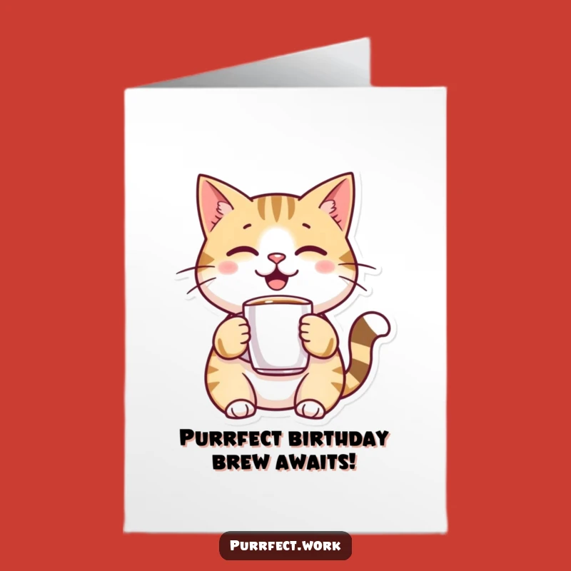 Free Printable Birthday Card: Coffee Cat - Cheerful Downloadable Gift Idea