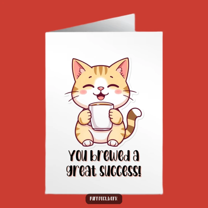 Free Printable Congrats Card: Coffee Cat Celebration - Funny Downloadable Gift