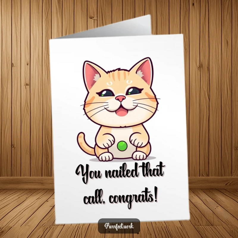 Funny Free Printable Congrats Card: A cat pulls a ridiculous face during a video call, celebrating your success with virtual amusement. A humorous congrats.
