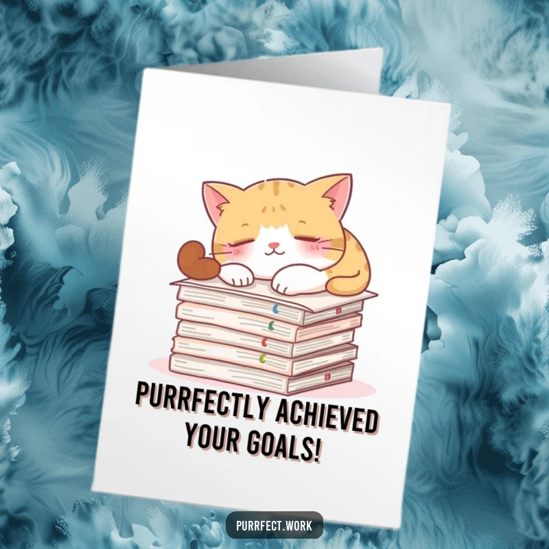 Funny Free Printable Congrats Card: A cat snoozes on important papers, symbolizing a well-earned rest after success. A humorous congrats.