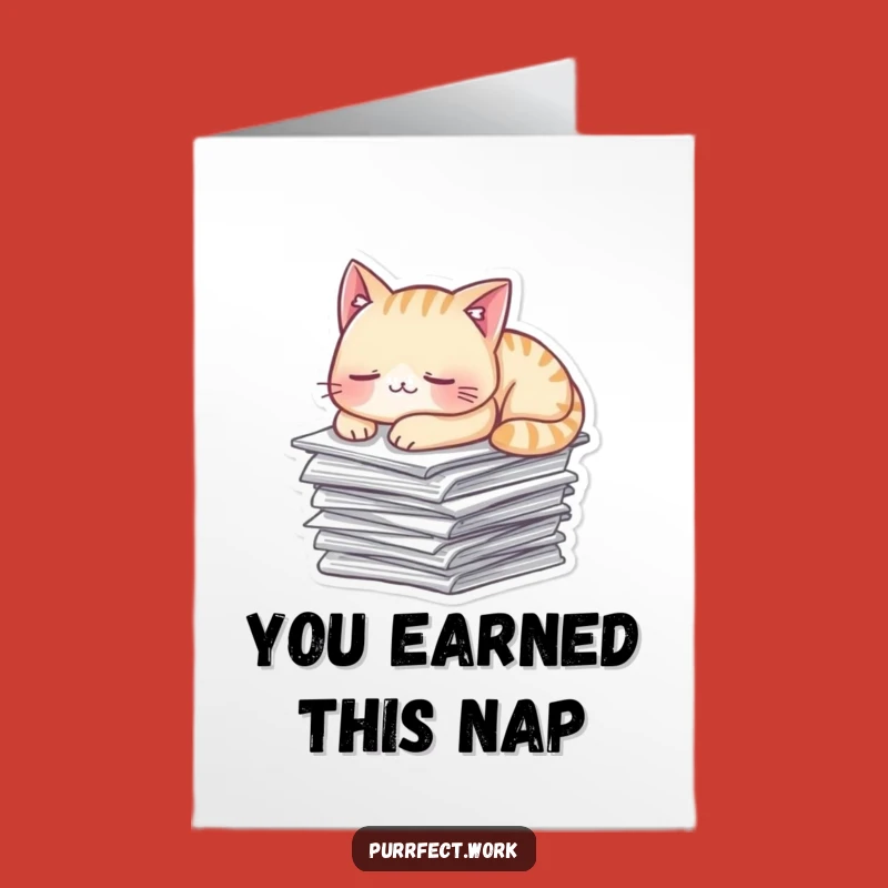 Free Printable Congrats Card: Sleeping Cat - Downloadable Relaxed Success Greeting