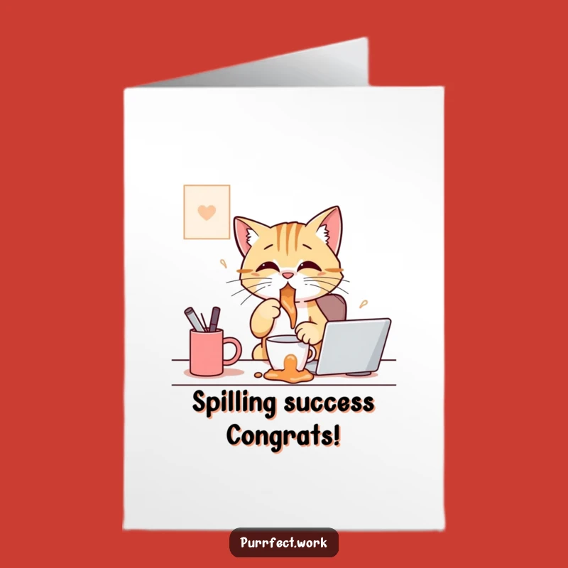 Free Printable Congrats Card: Oops Cat Coffee - Humorous Downloadable