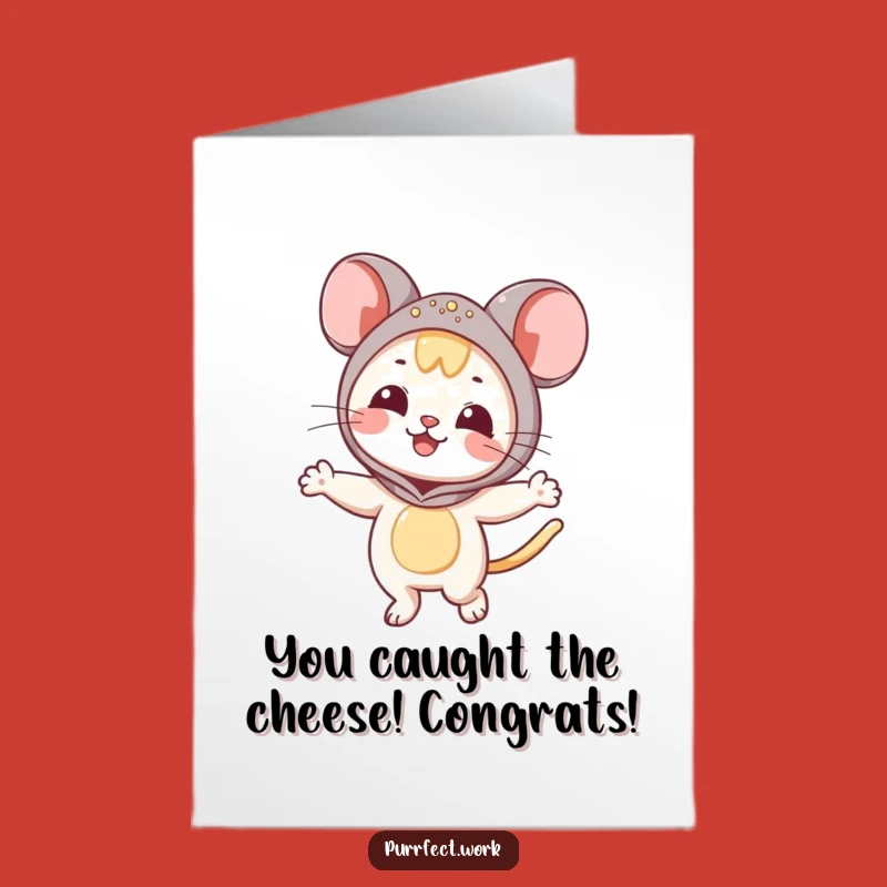 Free Printable Congrats Cat Card: Mouse Costume Cat Dancing Celebration