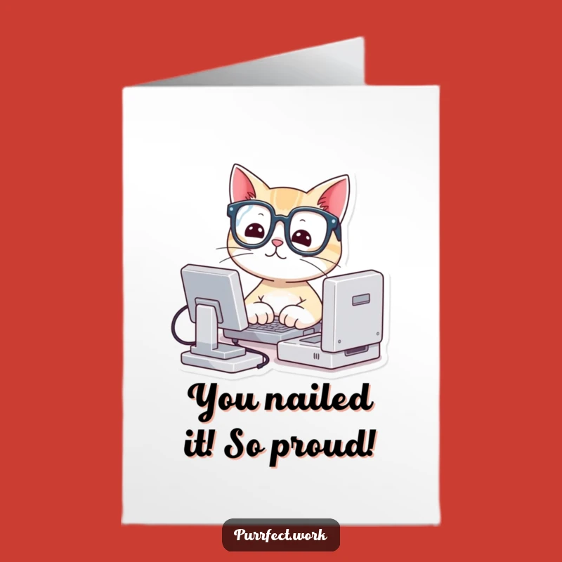 Free Printable Cat Congratulations Card: Smart Cat Typing Success - Downloadable DIY Gift