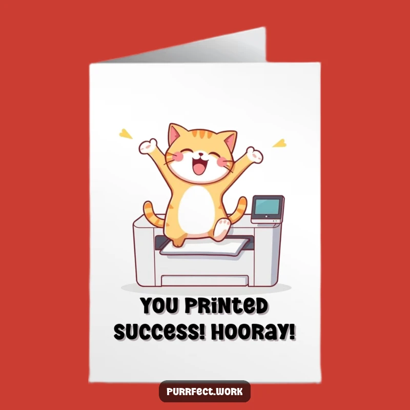 Free Printable Cat Congrats Card: Joyful Leap Over Printer, Downloadable Success!