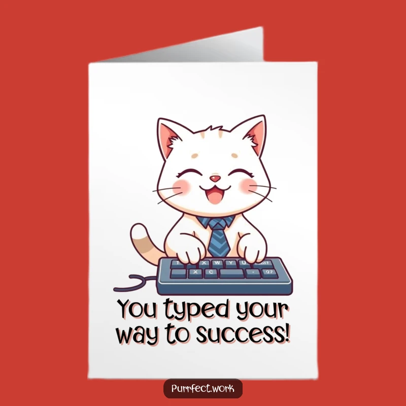 Free Printable Congrats Card: Tidy Cat Keyboard, Professional Downloadable Success