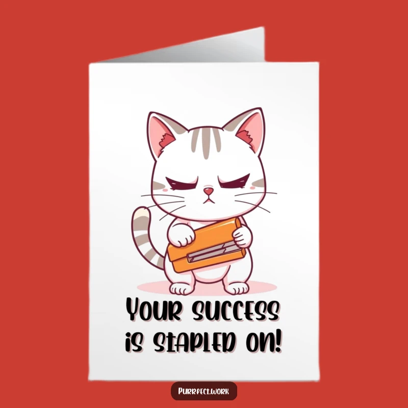 Free Printable Congrats Card: Nervous Cat Stapler - Funny DIY Downloadable Celebration