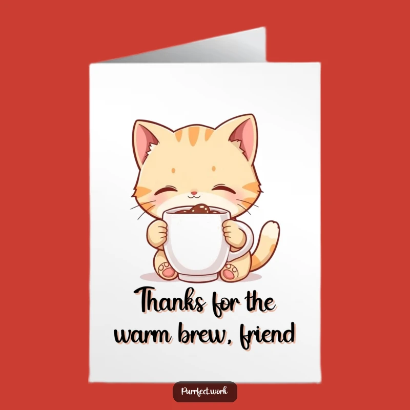 Express your gratitude with a splash of fun with this free printable thank you card! Effortlessly print at home, featuring a cat with a coffee addiction.