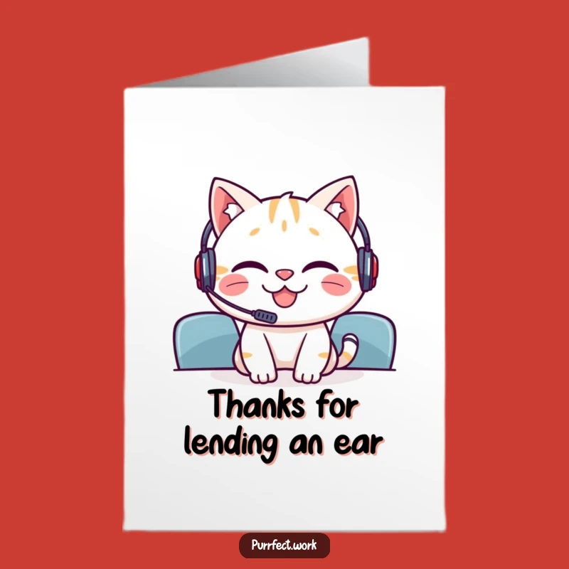 Free Printable Thank You Card: Grinning Cat, Meeting Headset, Downloadable Appreciation