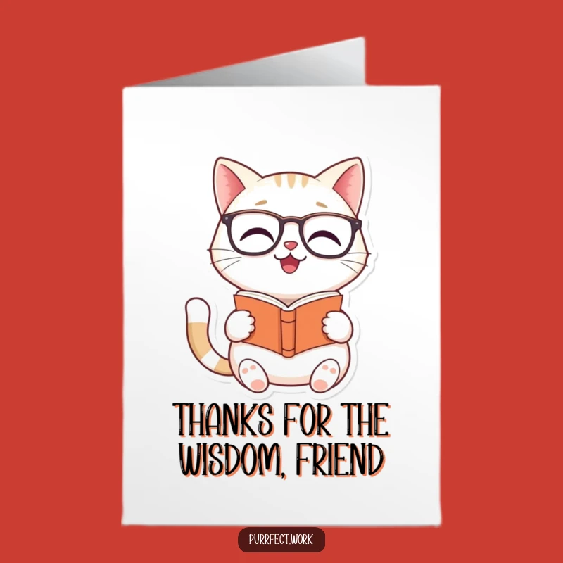 Free Printable Thank You Cat Card: Bookish Cat Glasses Expressing Gratitude