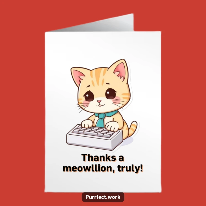 Free Printable Thank You Cat Card: Dapper Office Cat Typing Gratitude Greeting