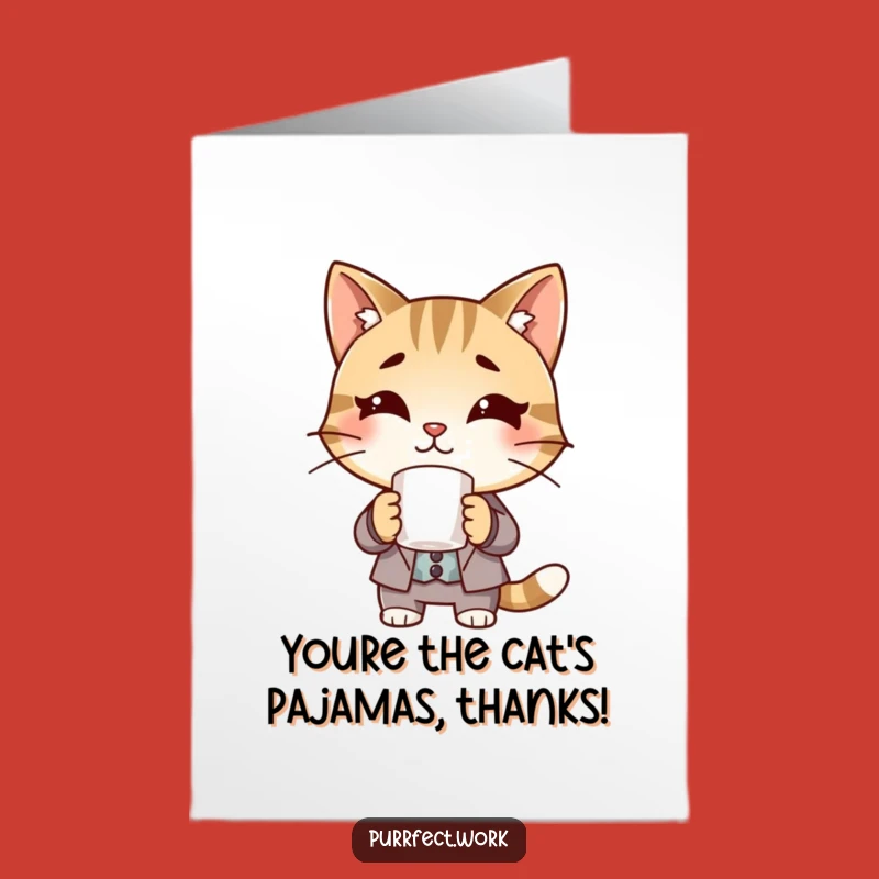 Free Printable Thank You Cat Card: Dapper Suit Cat Coffee Mug Gratitude