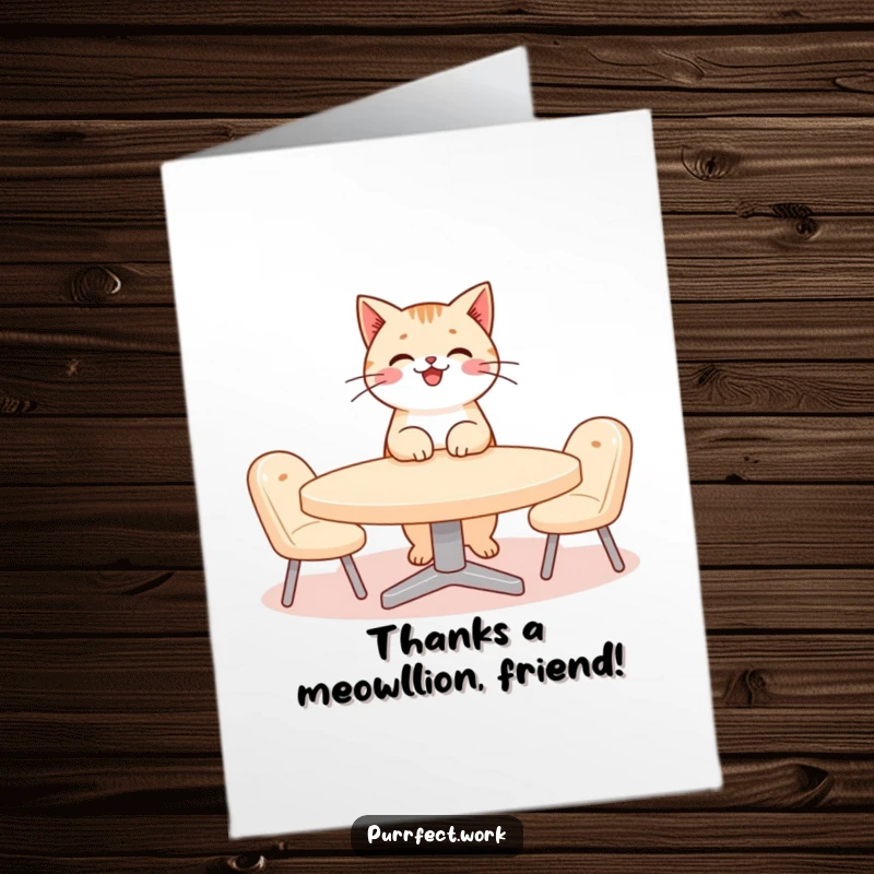 Funny Free Printable Thank You Card: A cat leads a tiny, important meeting to say thanks.