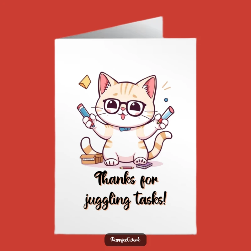 Free Printable Thank You Card: Funny Cat Juggler, Downloadable Appreciation for Multitasking