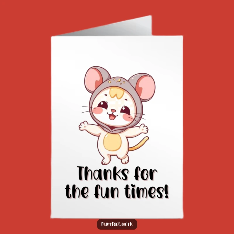 Free Printable Thank You Cat Card: Mouse Costume Cat Dancing Gratitude