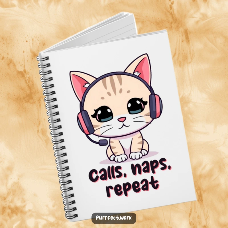 Funny cat gamer notebook featuring a concentrated cat with a headset, ideal for jotting down notes with focus and a humorous touch.