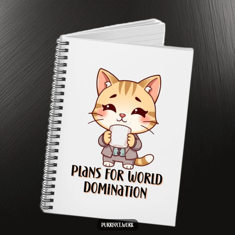 Funny Boss Cat Notebook: A notebook cover shows a cat in a suit holding a coffee mug.