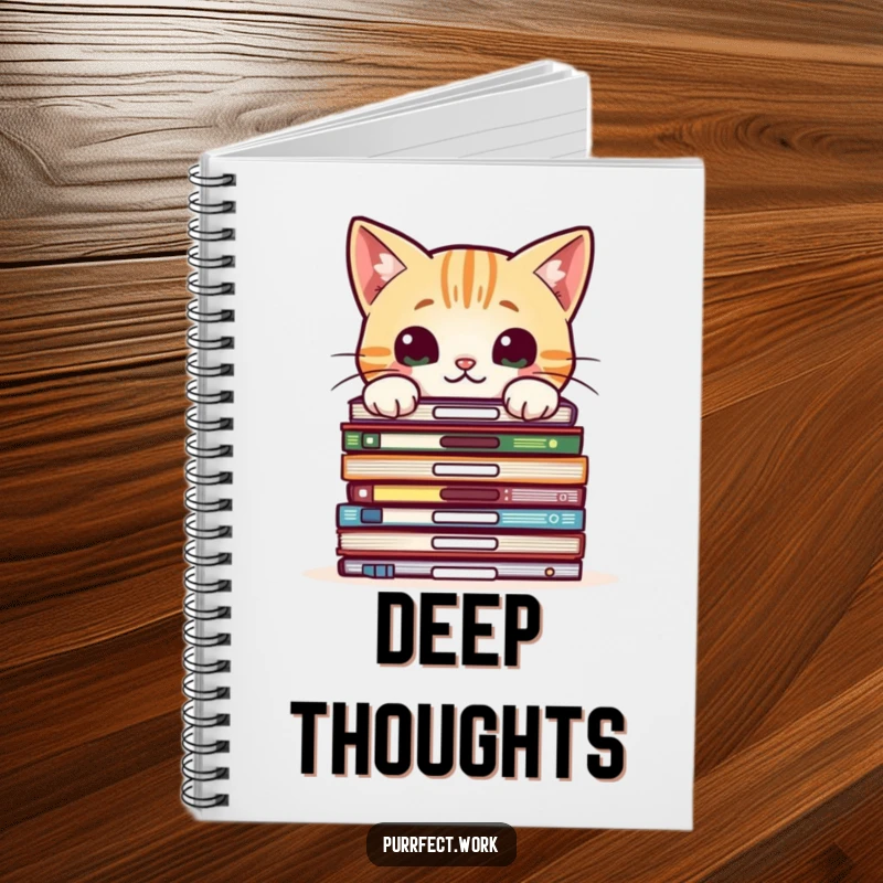 Funny notebook with a curious cat peeking over office files, designed for jotting down thoughts and office mysteries.