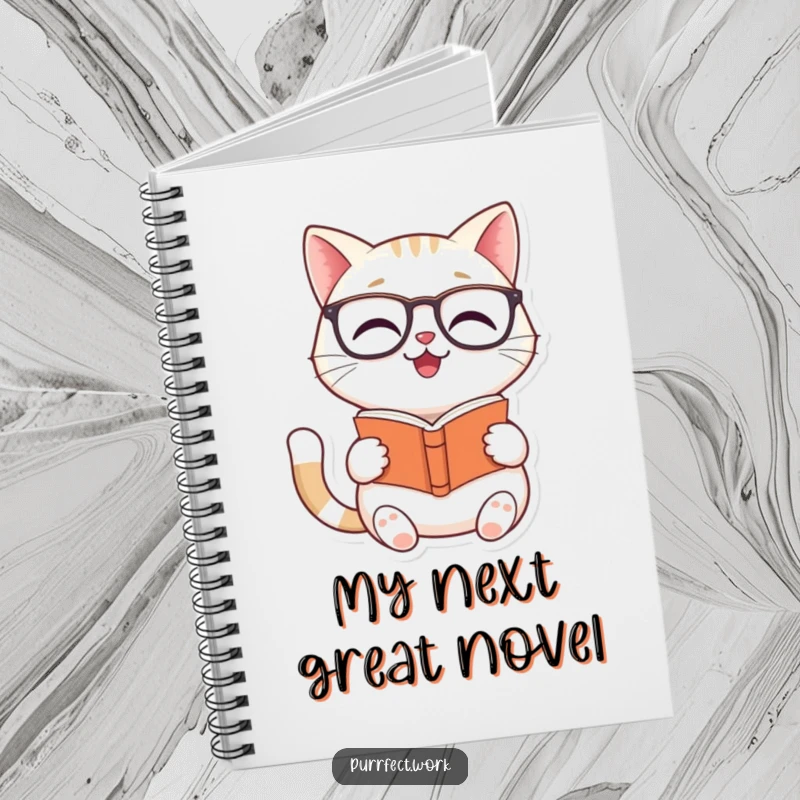 Funny Cat Reader Notebook: A notebook with a design of a smiling cat wearing glasses, reading a small book.