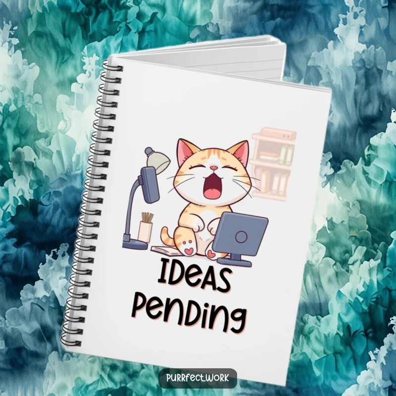 Funny Sleepy Cat Notebook: A journal with a yawning cat at a desk on the cover, great for notes and sleep-related thoughts.