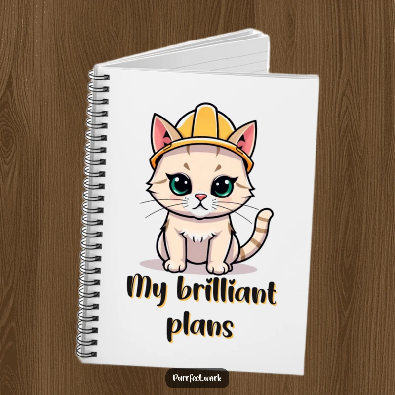 Funny Hard Hat Cat Notebook: A journal with a determined cat in a hard hat on the cover, great for jotting down plans.
