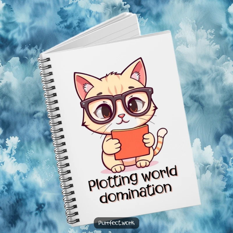 Funny notebook cover featuring a cat wearing reading glasses, intensely focused on a screen, perfect funny gift for note-takers.