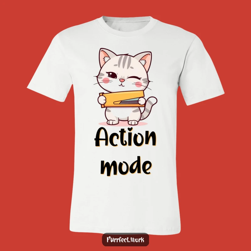 Funny Winking Cat Stapler T-Shirt: Conquer Tasks with a Wink