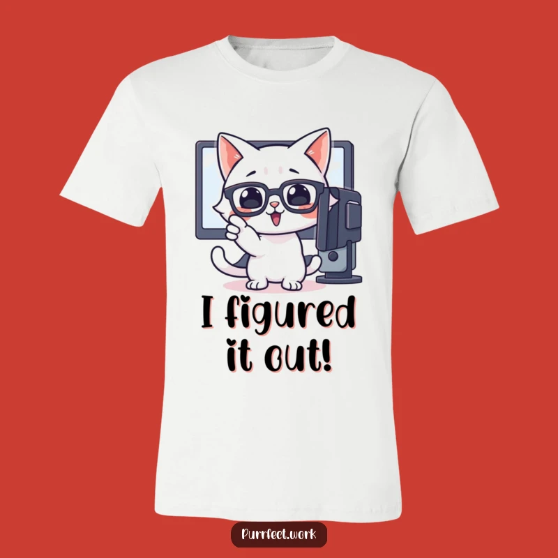Funny Glasses Cat T-Shirt - Enthusiastic Pointer Tech Tee Gift