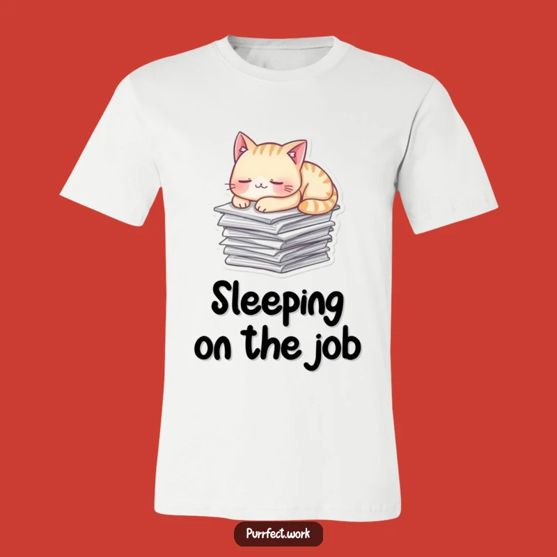 Funny Napping Cat Paper T-Shirt - Cozy Pet Cartoon Tee Gift