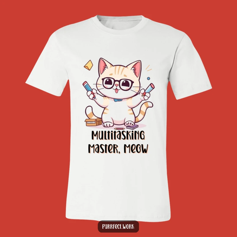 Funny Office Juggling Cat T-Shirt - Focused Feline Chaos Tee Gift