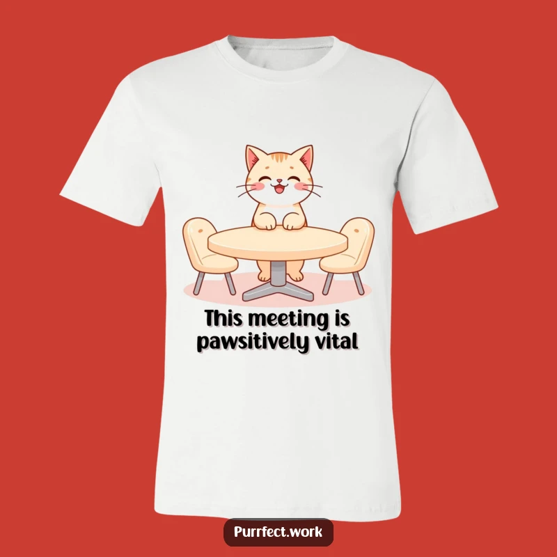 Funny Cat Meeting T-Shirt: Smiling Feline Boss Leads Tiny Office Gathering, Hilarious Graphic Tee