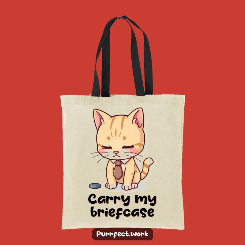 Funny Focused Cat Tie Tote Bag - Diligent Feline Work Companion