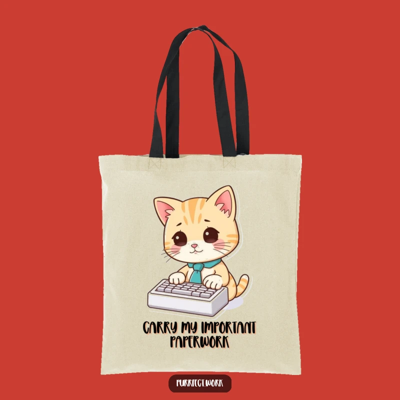 Funny Cat Typist Tote Bag: Adorable Feline Office Accessory, Great Funny Gift!