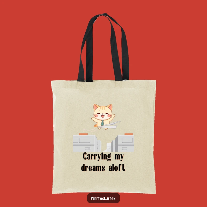 Funny Cat Tie Pilot Tote Bag: Joyful Feline Soaring, Carry Your Humor Everywhere
