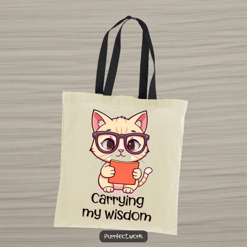 Funny tote bag showcasing a cat with reading glasses focused on a screen, excellent funny gift for book lovers.