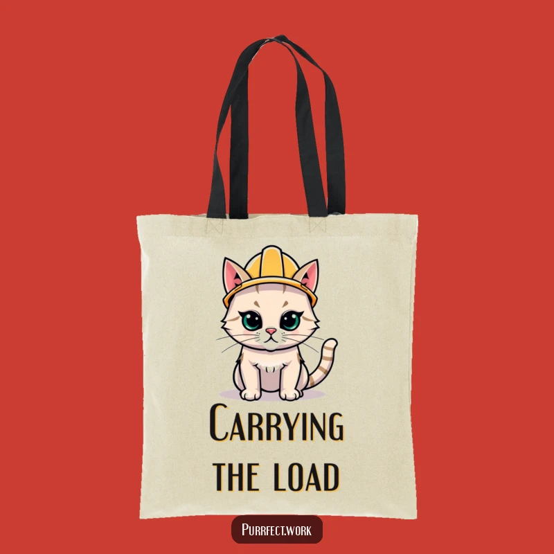 Funny Hard Hat Cat Tote Bag - Durable Construction Kitty Canvas Bag for Gifts