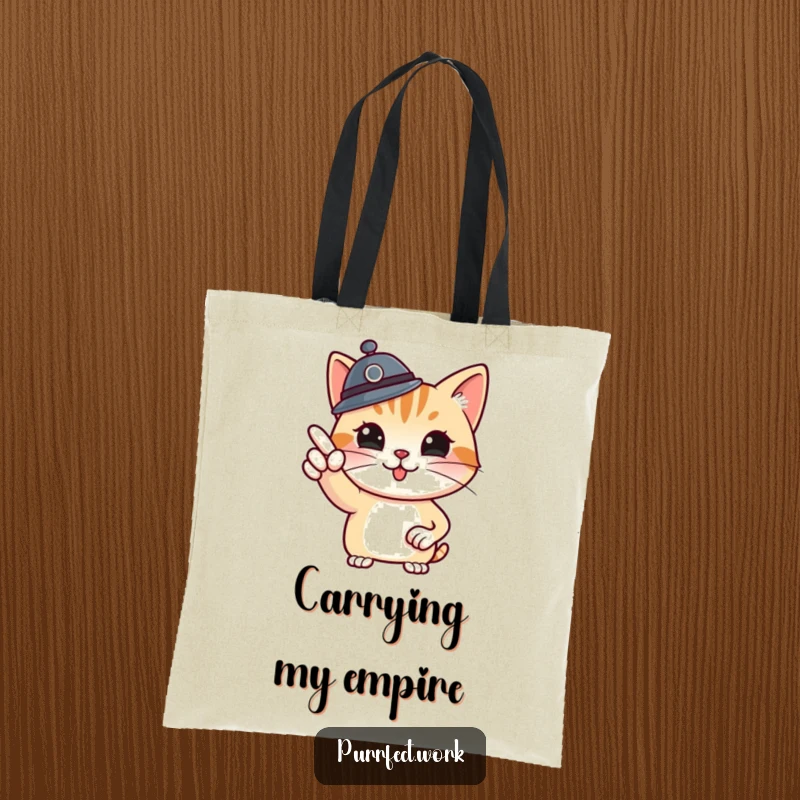 Funny boss cat tote bag, a cat leader pointing at a whiteboard, a humorous and practical accessory for professionals.
